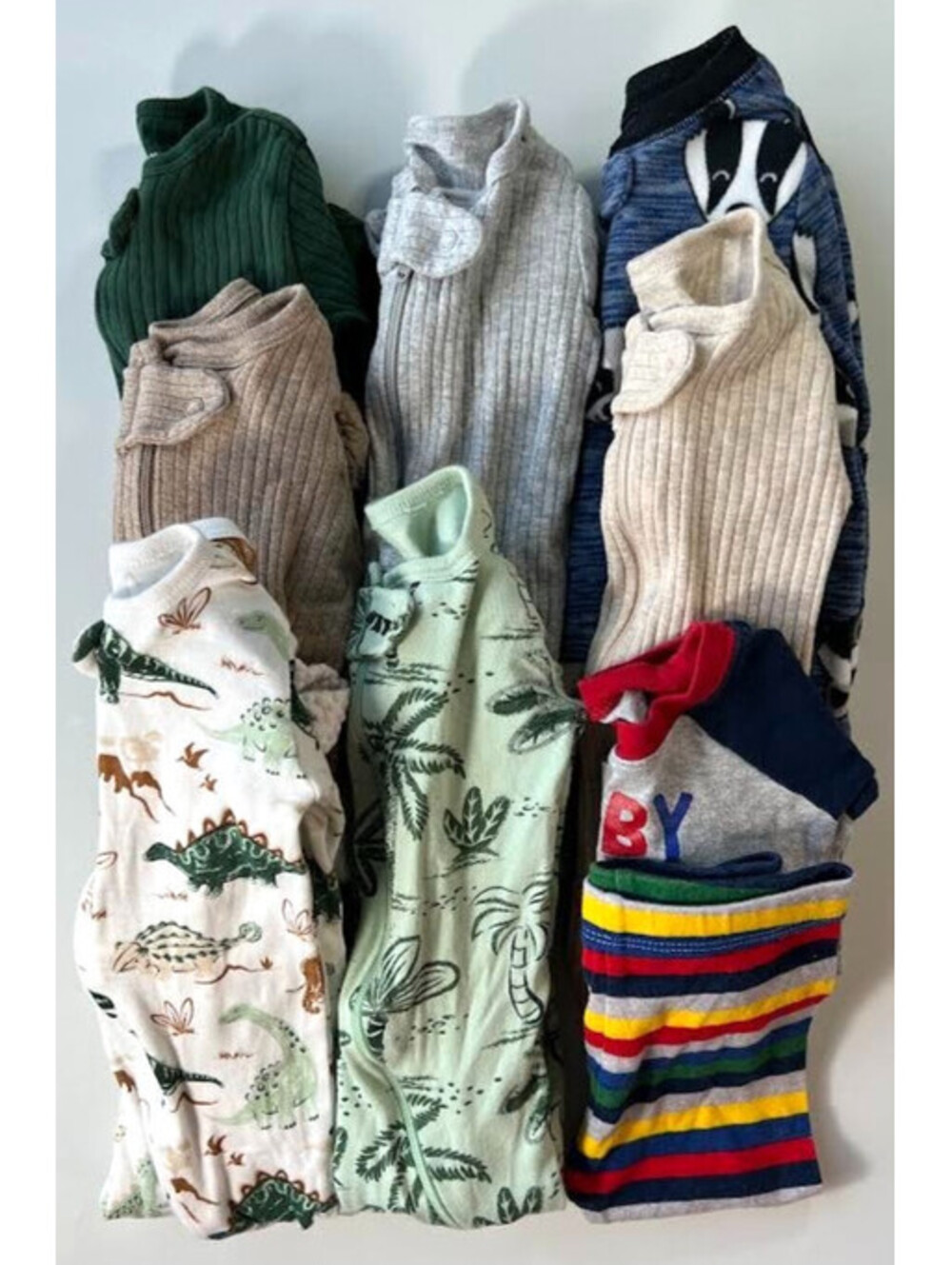 Boys Sleeper/PJ Bundle-Size 12 Months, Lot of 9 Pieces, 7 Sleepers, 2-Piece PJ